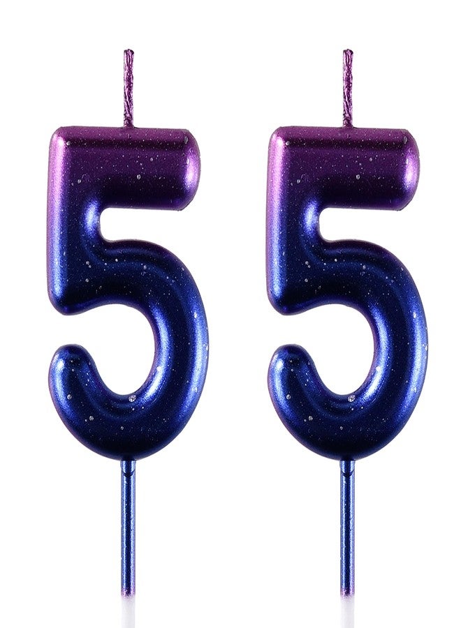 AOOLADA 55 Birthday Candle, 55th Cake Candles, Number 55 Birthday Candles for Cake Topper Decoration, Blue - Image 1